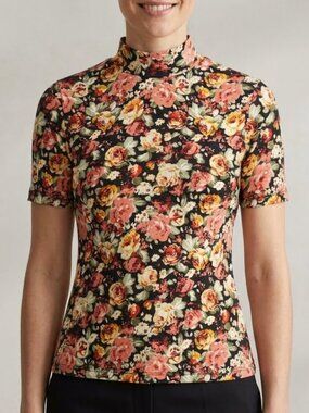 Pink Martini Floral Mock Neck Top